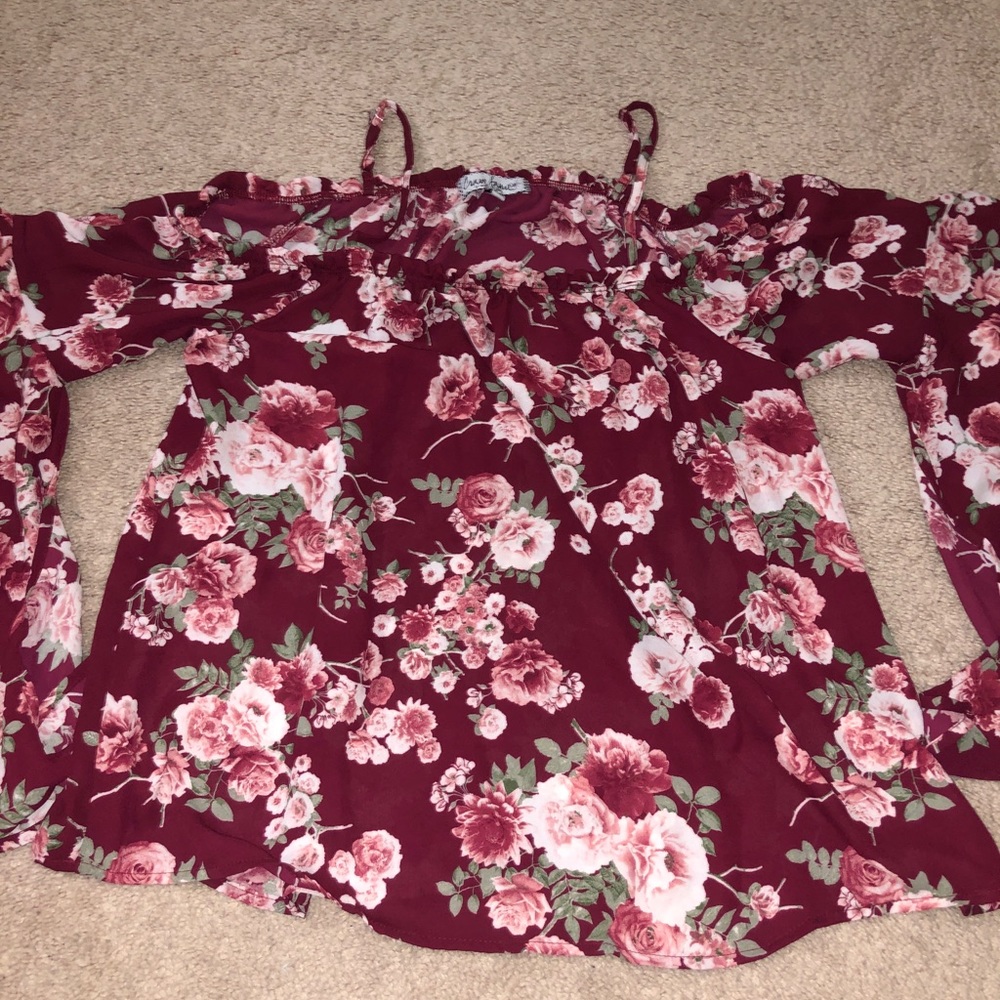 marron blouse with flowers